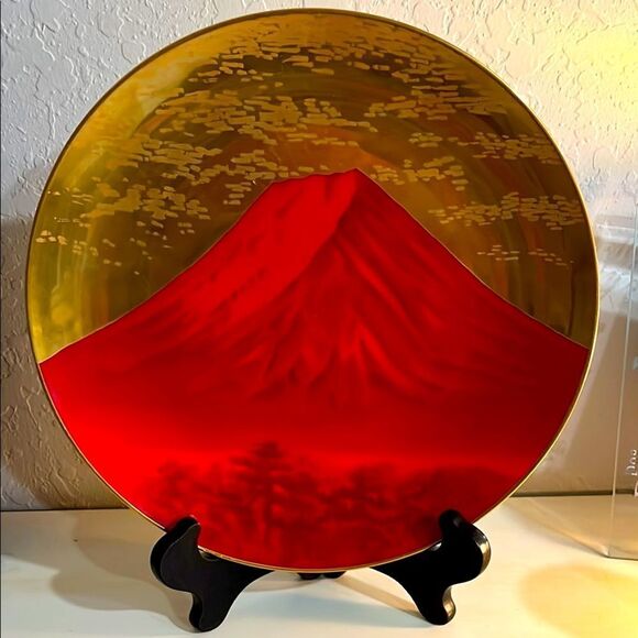 Rare Noritake Hand Painted MT Fuji Red & Gold 1960-80 Nissan Dealer Gift - Picture 1 of 9